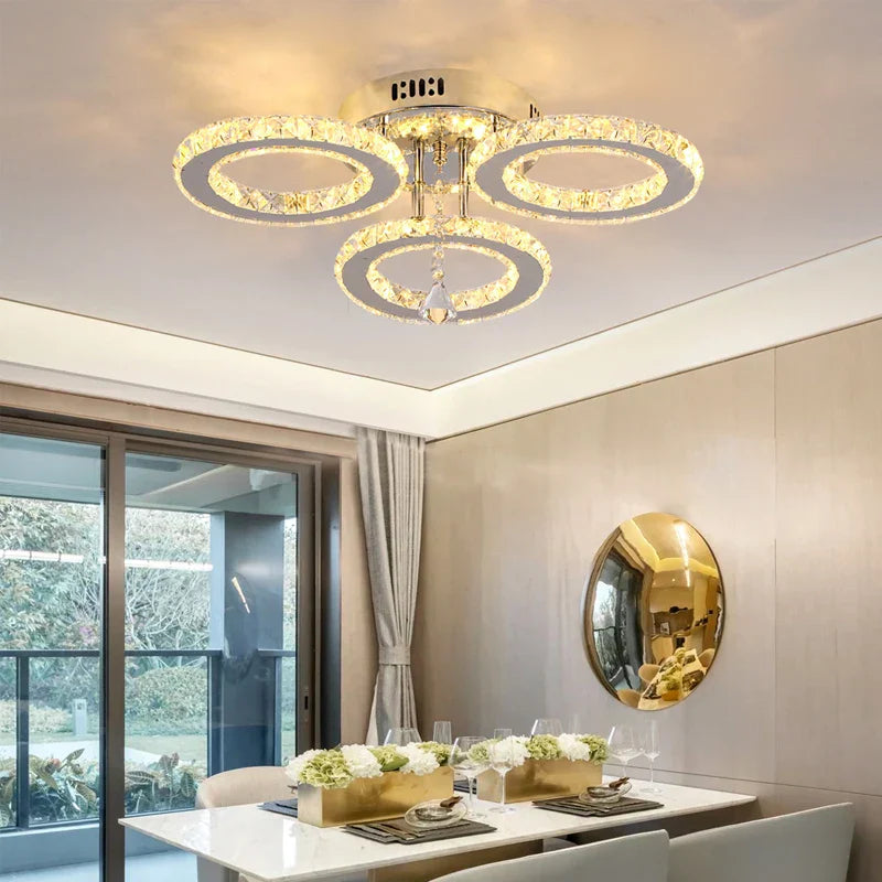 DecorBites™ Crystal Ceiling Chandelier: Modern K9 LED Smart Ring Light Fixture for Dining & Living Room