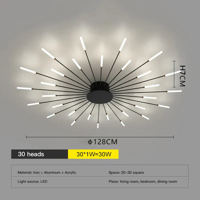 ثريا الألعاب النارية LED من DecorBites™: مصباح سقف عصري لديكور المنزل، إضاءة مطبخ سوداء