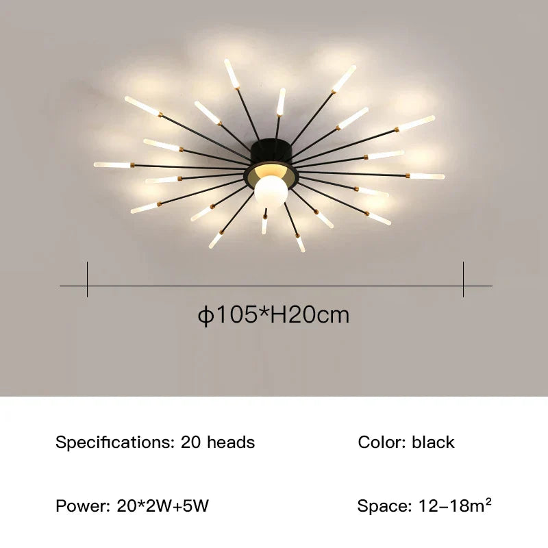 ثريا الألعاب النارية LED من DecorBites™: مصباح سقف عصري لديكور المنزل، إضاءة مطبخ سوداء