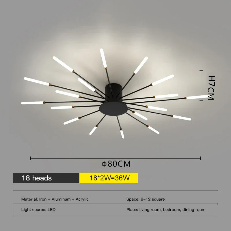 ثريا الألعاب النارية LED من DecorBites™: مصباح سقف عصري لديكور المنزل، إضاءة مطبخ سوداء