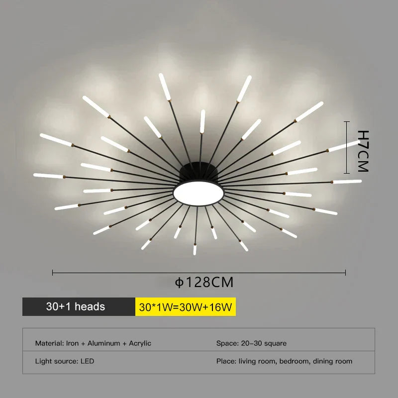 ثريا الألعاب النارية LED من DecorBites™: مصباح سقف عصري لديكور المنزل، إضاءة مطبخ سوداء