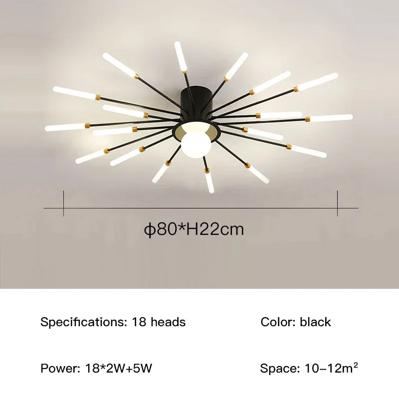 ثريا الألعاب النارية LED من DecorBites™: مصباح سقف عصري لديكور المنزل، إضاءة مطبخ سوداء