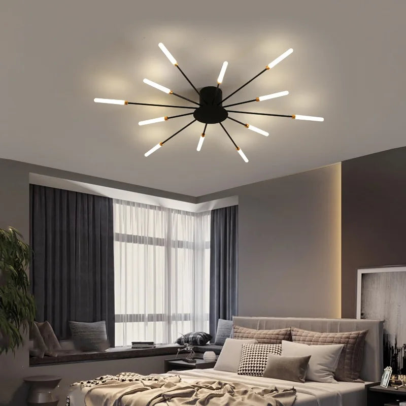 ثريا الألعاب النارية LED من DecorBites™: مصباح سقف عصري لديكور المنزل، إضاءة مطبخ سوداء