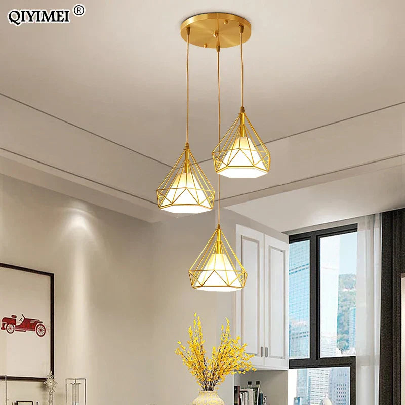 DecorBites™ Gold Triangle Pendant Lights: Nordic Style 1head/3heads Metal Fixtures, Simple Décor Lighting