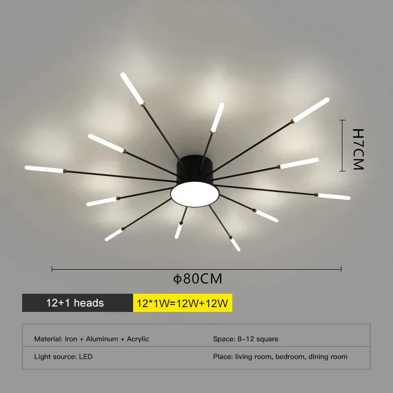 ثريا الألعاب النارية LED من DecorBites™: مصباح سقف عصري لديكور المنزل، إضاءة مطبخ سوداء