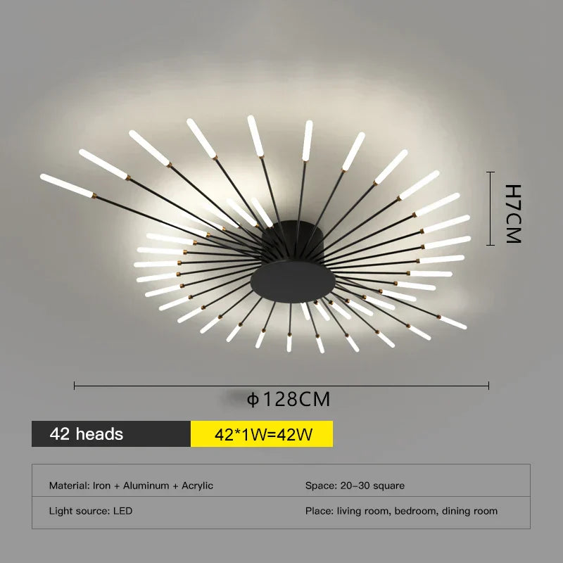 ثريا الألعاب النارية LED من DecorBites™: مصباح سقف عصري لديكور المنزل، إضاءة مطبخ سوداء