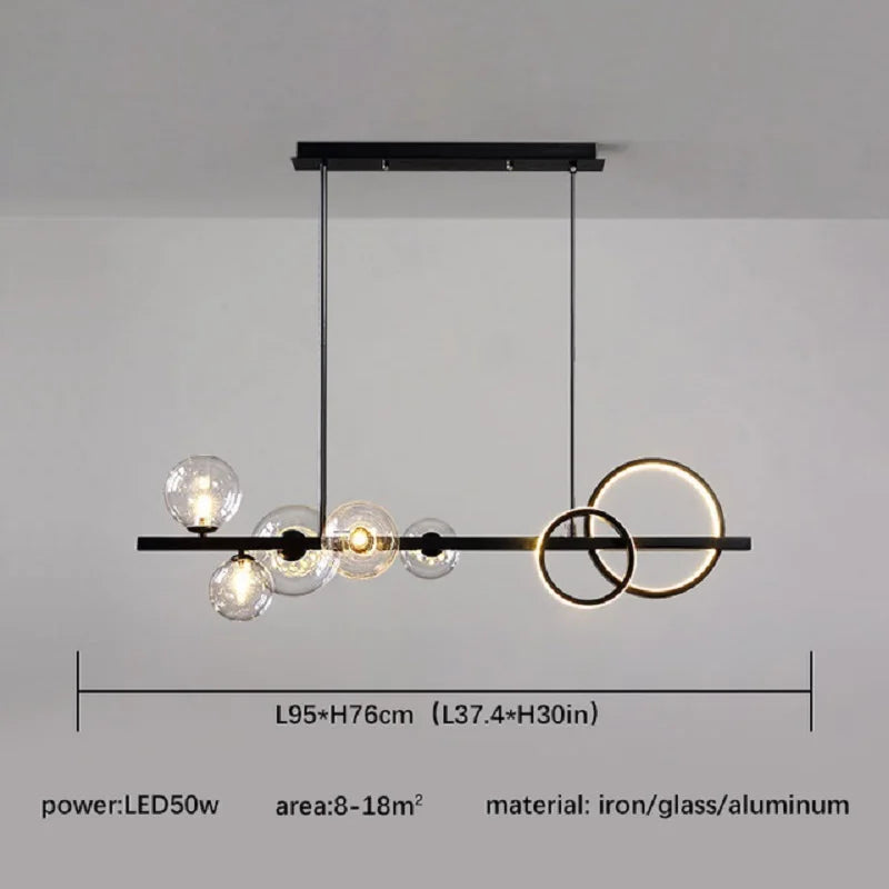 DecorBites™ Glass Ball Gold Black LED Chandelier for Kitchen Dining Room Table