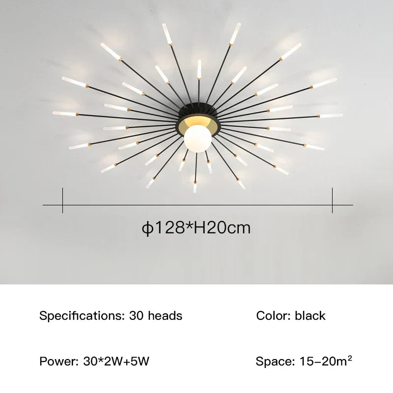 ثريا الألعاب النارية LED من DecorBites™: مصباح سقف عصري لديكور المنزل، إضاءة مطبخ سوداء