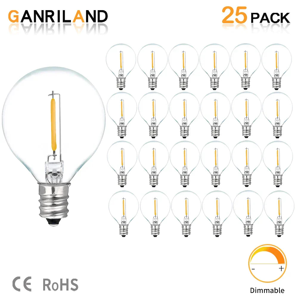 DecorBites™ 25PCS G40 LED String Lights Bulb E12 Screw Warm White 2200K Amber Glass
