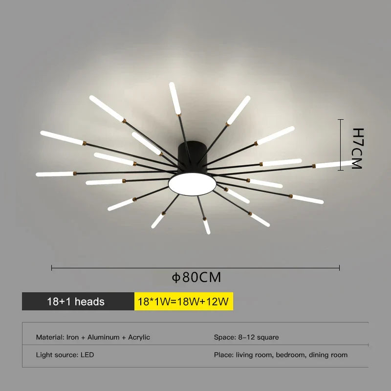 ثريا الألعاب النارية LED من DecorBites™: مصباح سقف عصري لديكور المنزل، إضاءة مطبخ سوداء