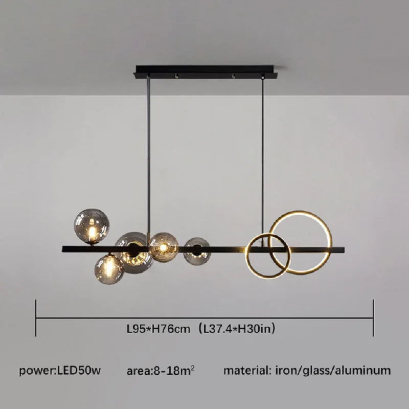 DecorBites™ Glass Ball Gold Black LED Chandelier for Kitchen Dining Room Table