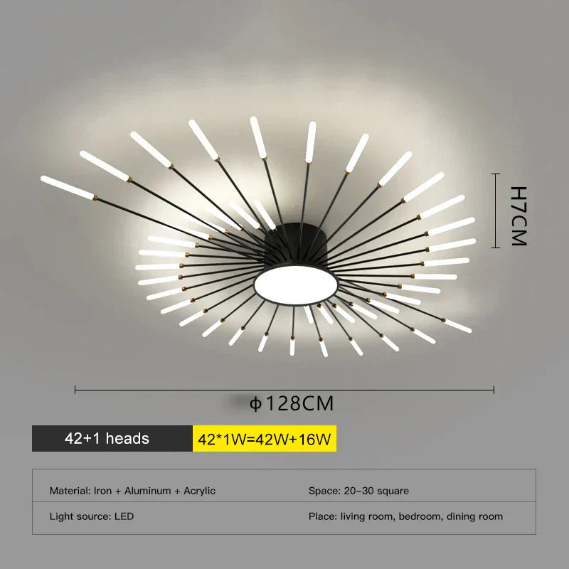 ثريا الألعاب النارية LED من DecorBites™: مصباح سقف عصري لديكور المنزل، إضاءة مطبخ سوداء
