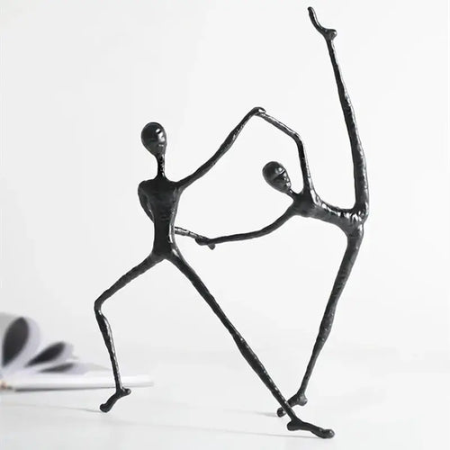 Sculpture abstraite en métal noir représentant un sportif, décoration de salon