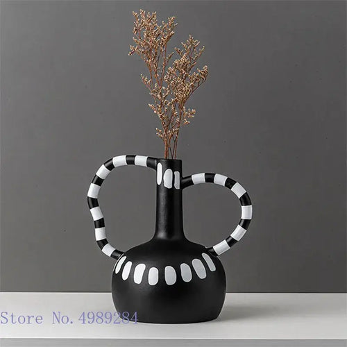 Vase en céramique noir et blanc abstrait, salon, taches blanches