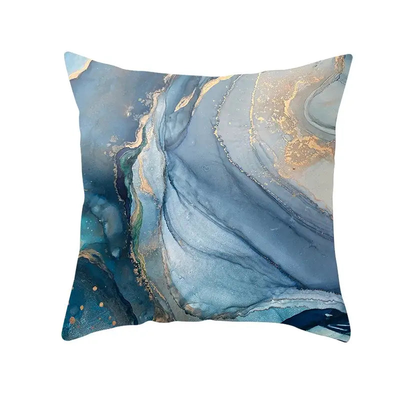 Abstract blue ink and gold edge cushion cover set living room