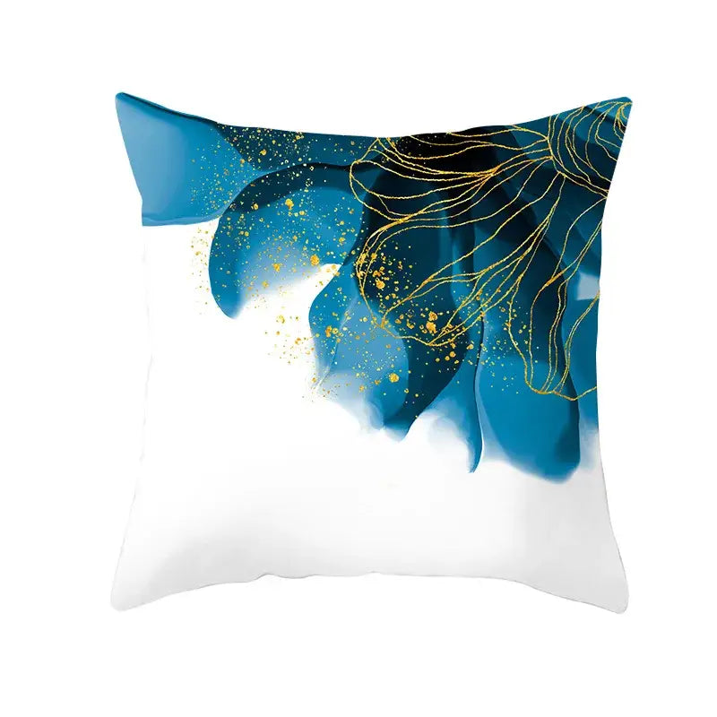 Abstract blue ink and gold edge cushion cover set living room