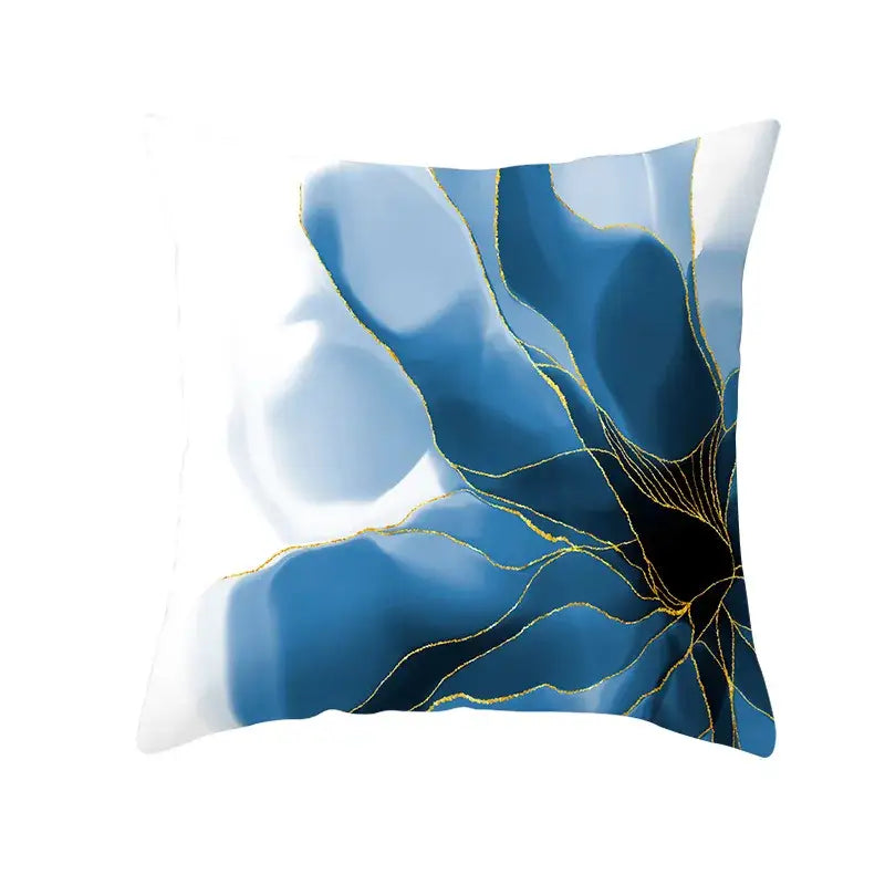 Abstract blue ink and gold edge cushion cover set living room