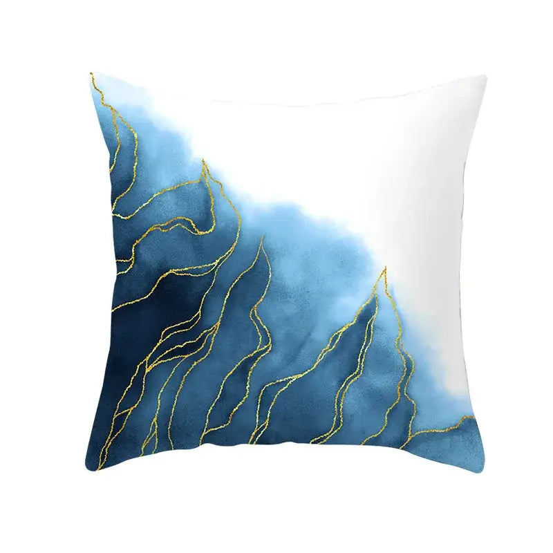 Abstract blue ink and gold edge cushion cover set living room