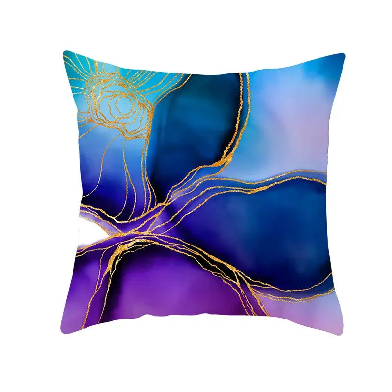 Abstract blue ink and gold edge cushion cover set living room