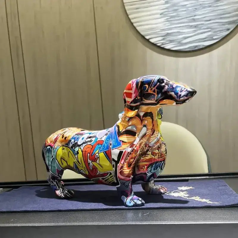 Abstract colorful dachshund dog statue living room decor