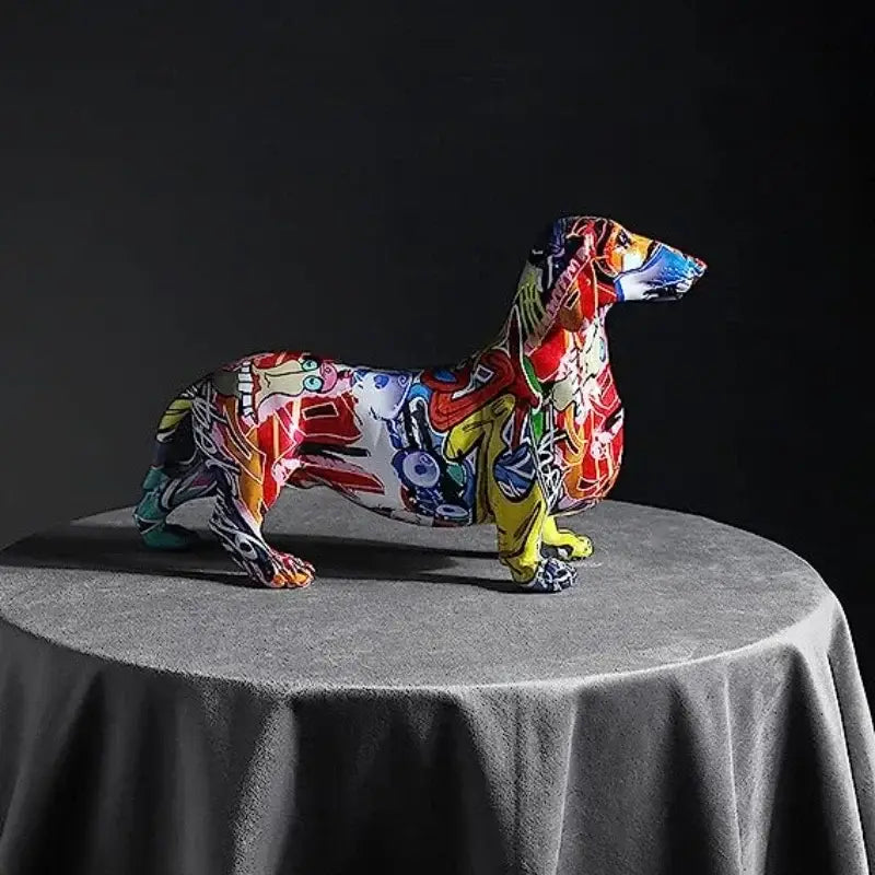 Abstract colorful dachshund dog statue living room decor