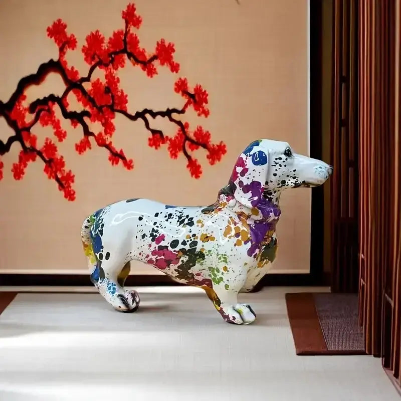 Abstract colorful dachshund dog statue living room decor