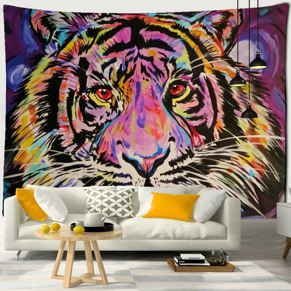 Abstract colorful tiger oil painting tapestry bedroom wall decor