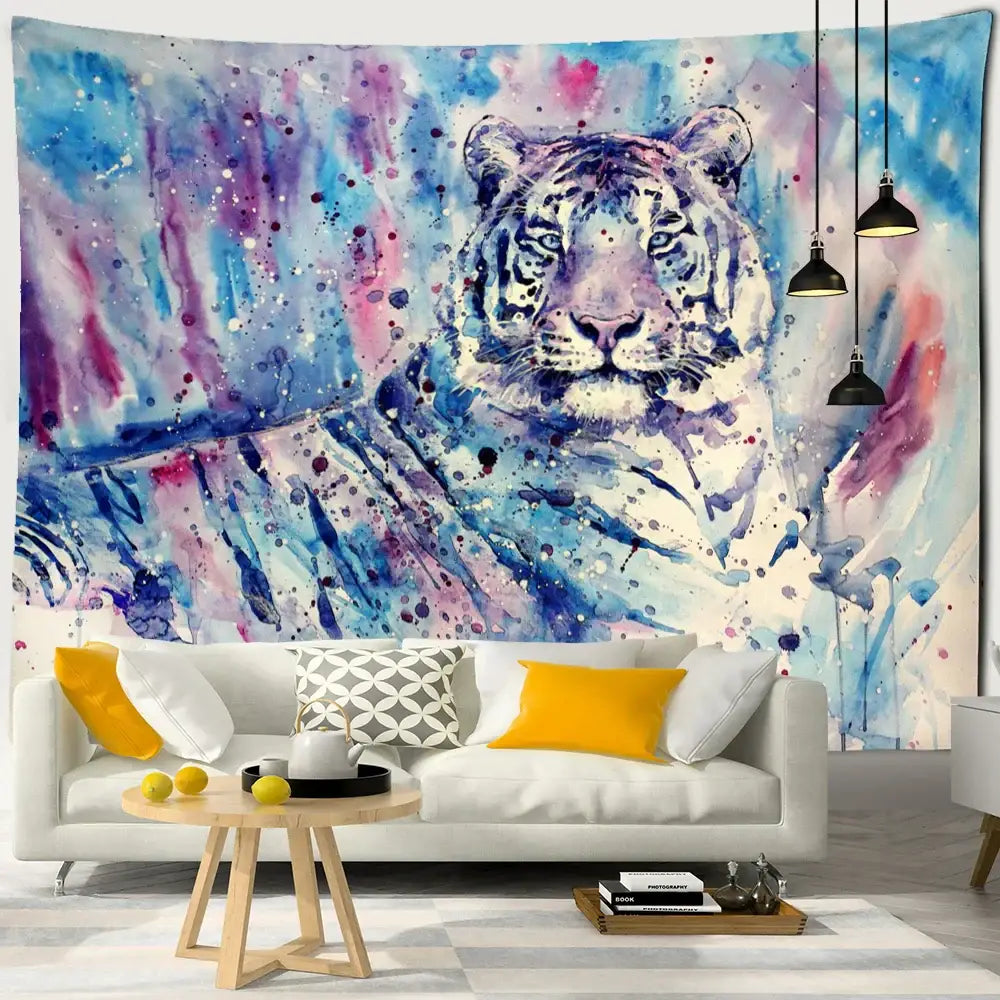 Abstract colorful tiger oil painting tapestry bedroom wall decor