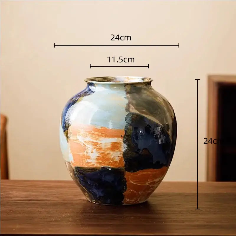 Abstract floral design hand-painted ceramic vase living room decor