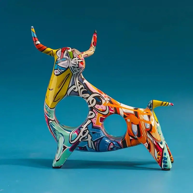 Abstract graffiti ceramic colorful bull statue living room decor