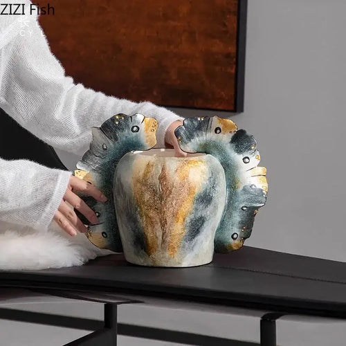 Vase décoratif en céramique pour chambre à coucher, avec papillon abstrait gris et orange