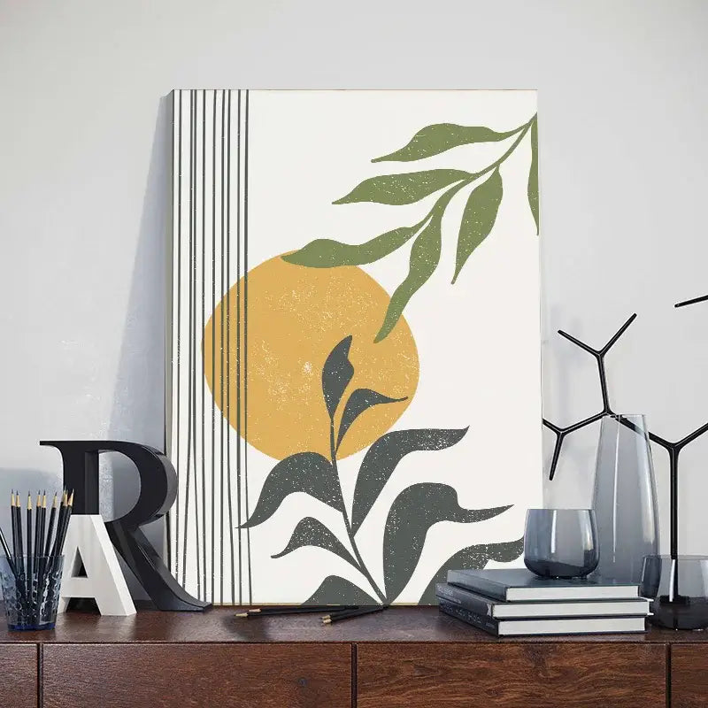 Abstract Orange Leaf Posters Set