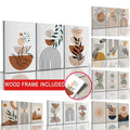 Decorbites™ abstract orange leaf posters set featuring modern abstract wall art panels with earthy beige brown and green tones