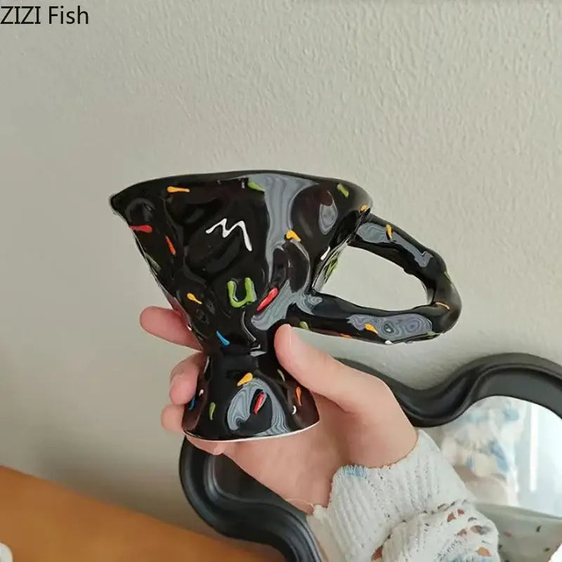Abstract splatter black ceramic mug dining room decorative cup