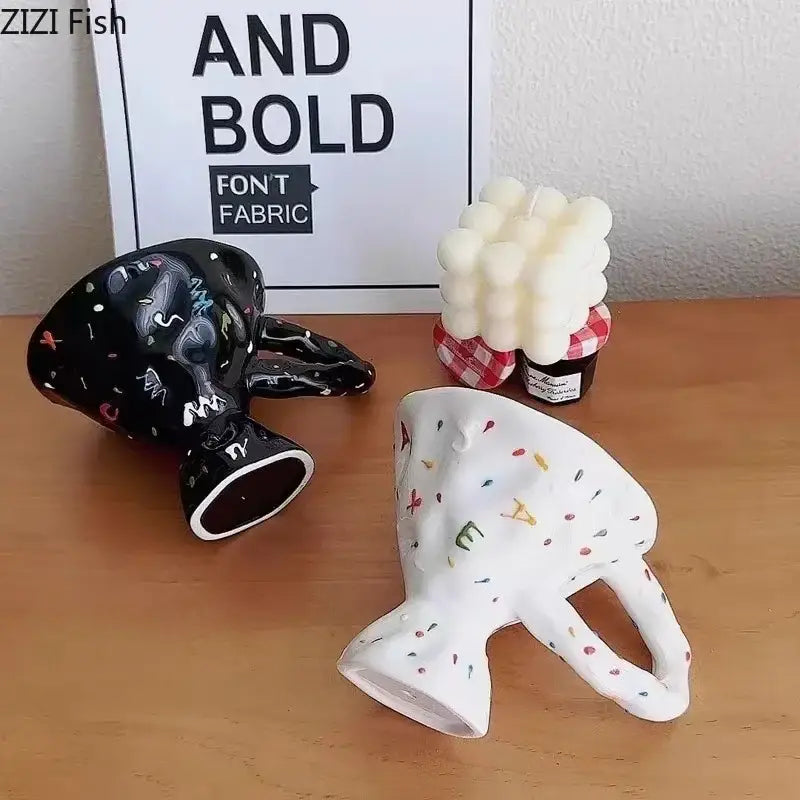 Abstract splatter black ceramic mug dining room decorative cup