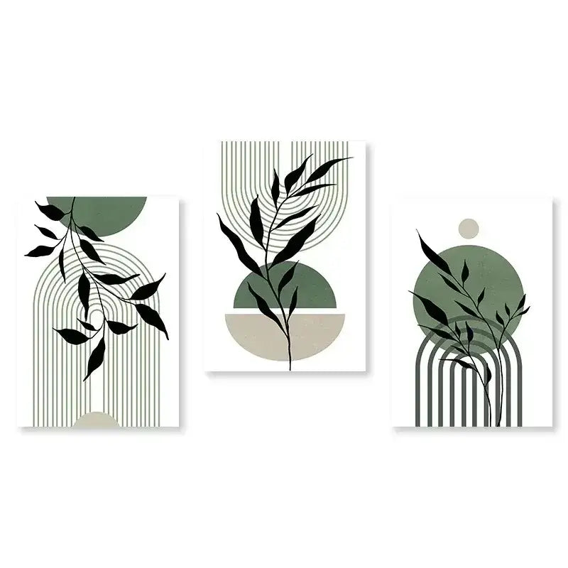 Abstract Wall Art Trio Green Plants