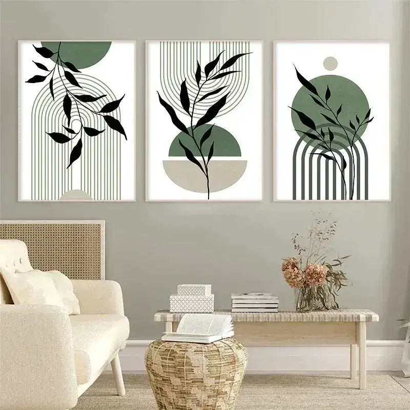 Abstract Wall Art Trio Green Plants