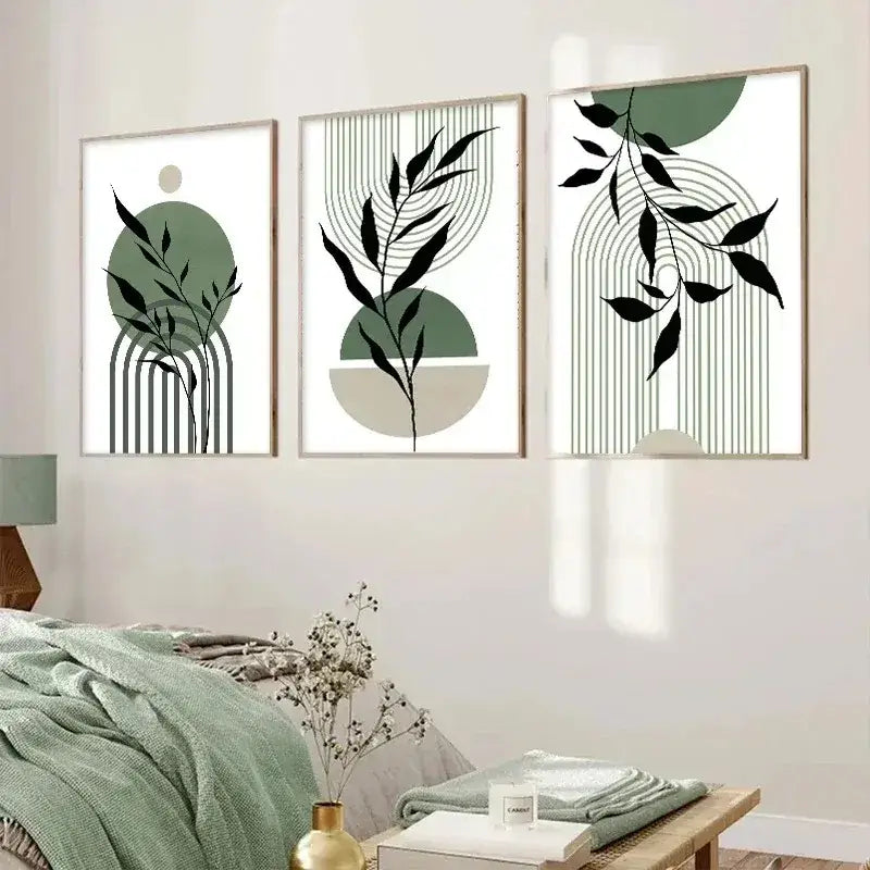 Abstract Wall Art Trio Green Plants