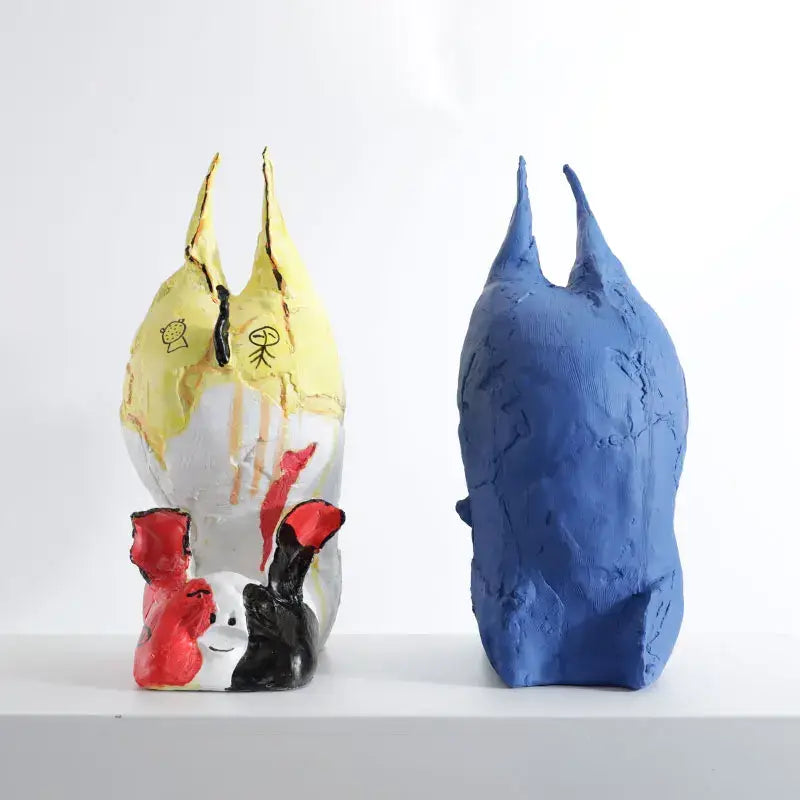 Abstract yellow & blue cartoon pig handicrafts bedroom decor figurines