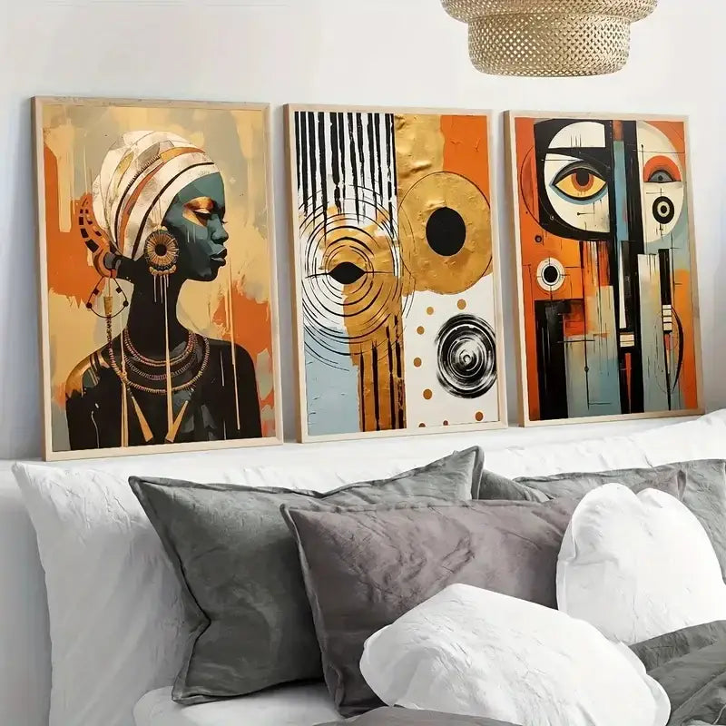 African Abstract Wall Art Set 3 Pieces