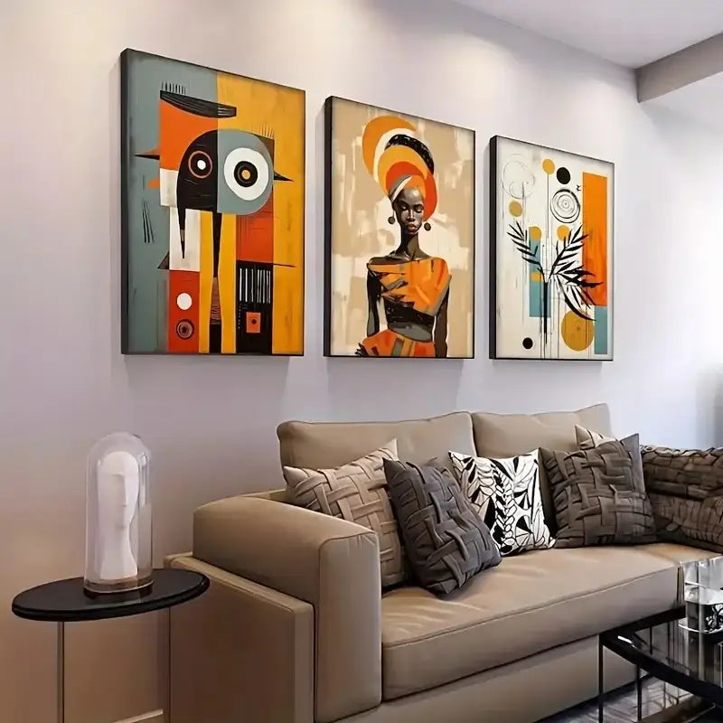 African Abstract Wall Art Set 3 Pieces