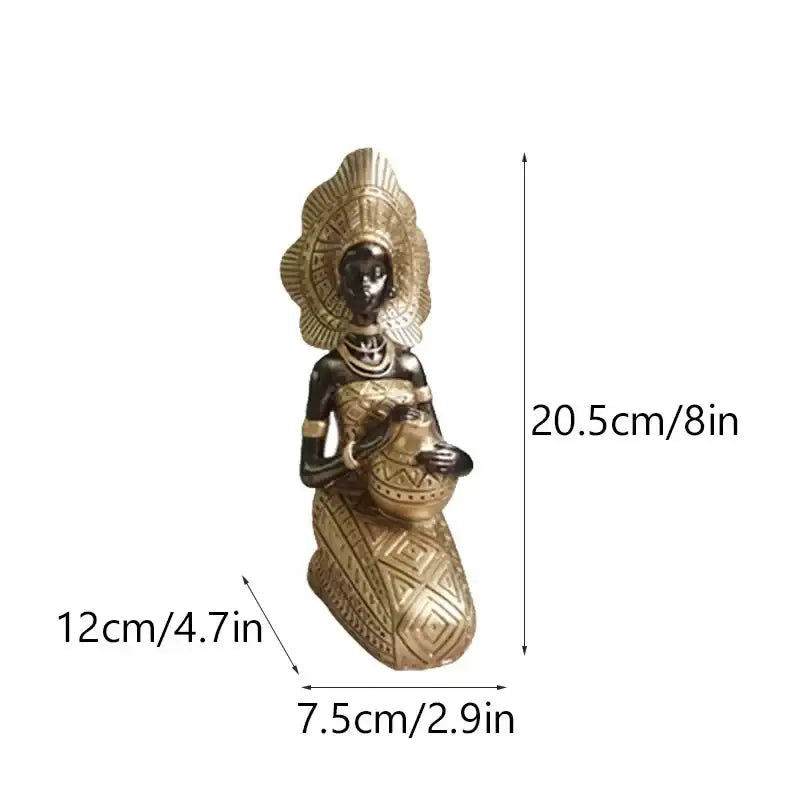 African style black woman resin figurine living room decor gold accents
