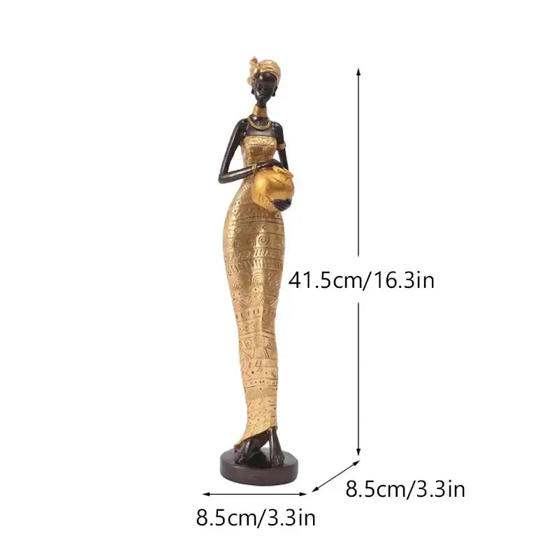 African style black woman resin figurine living room decor gold accents