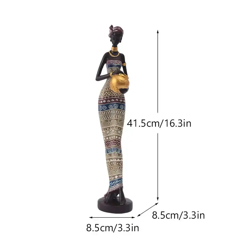 African style black woman resin figurine living room decor gold accents