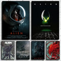 Black and white alien movie poster canvas painting with astronaut helmet and glowing orange eyes by decorbites