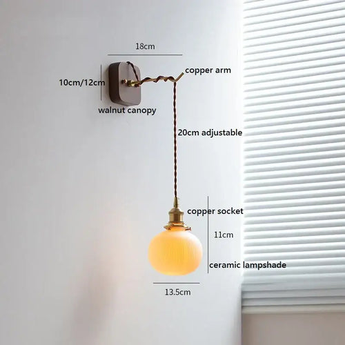 Appliques murales LED en verre ambré pour chambre à coucher avec interrupteur à tirette
