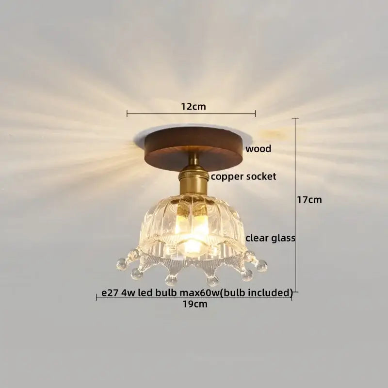 Amber leaf brass glass ceiling lamp bedroom light fixture