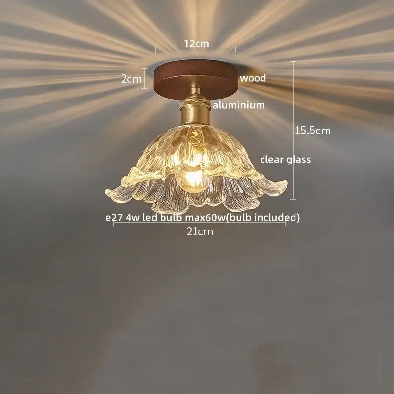 Amber leaf brass glass ceiling lamp bedroom light fixture