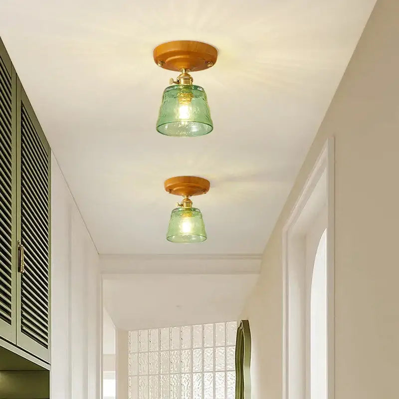 Amber leaf brass glass ceiling lamp bedroom light fixture