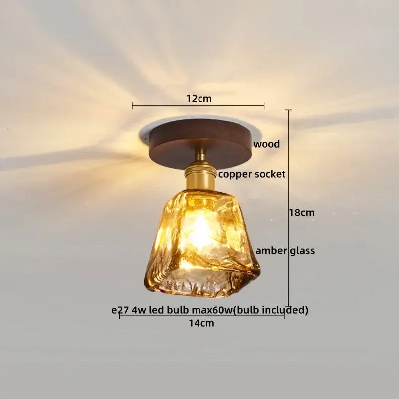 Amber leaf brass glass ceiling lamp bedroom light fixture